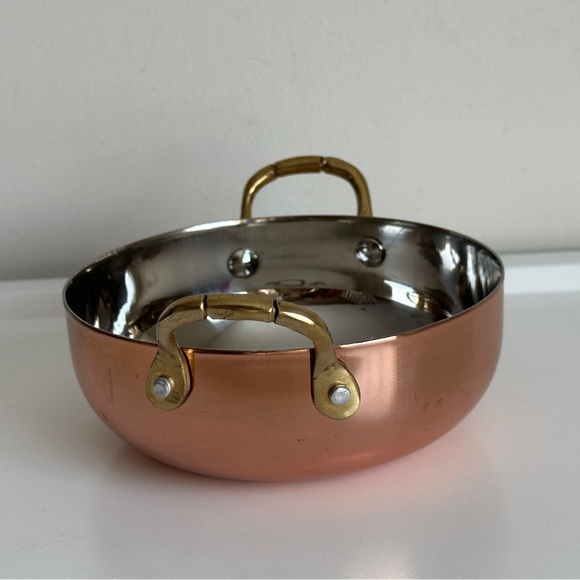 Copper Plated Stainless Steel Mini Serving Bowl Brass Handles Gibson Rembrandt - Picture 5 of 14